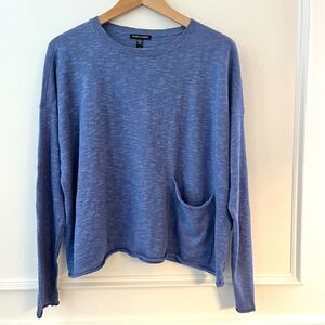 Eileen Fisher Long Sleeve Linen Cotton Box Top With Front Pocket Periwinkle NWT